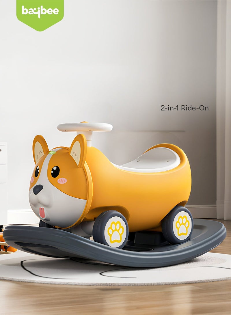 BAYBEE 3 IN 1 Baby Push Ride-On Car with Rocker & Balance Board Mode | Music and Lights Rocking Horse Rider Kids Push Car for Baby | Kids 1-4 Years Age Boys Girls  Upto 50 kgs Weight Yellow - Image 2